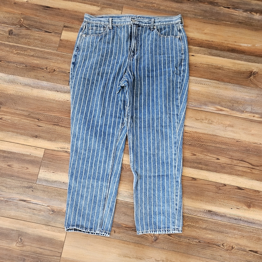 America Eagle Blue Striped Mom Jeans Size 16